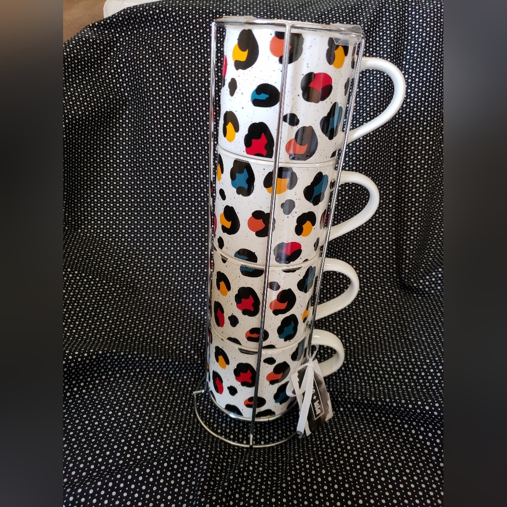 Coco & Lola Animal Print Stackable Mugs Set Of 4 NWT